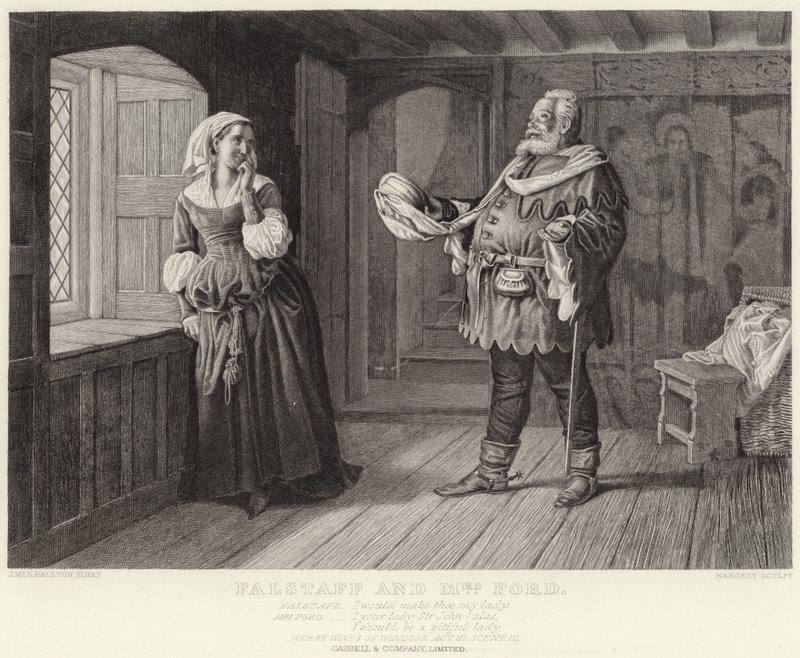 Falstaff und Frau Ford, Die lustigen Weiber von Windsor, Akt III, Szene III von J.M.L. Ralston