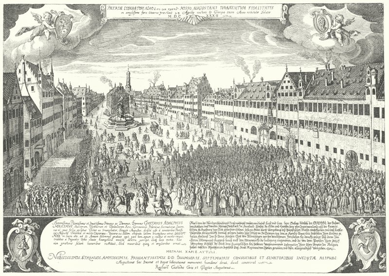 Die Stadt Augsburg huldigt Gustav II. Adolf von Schweden von Jacob Custodis