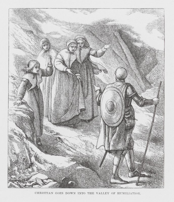 Christian steigt ins Tal der Demütigung hinab (Gravur) von James Dawson Watson