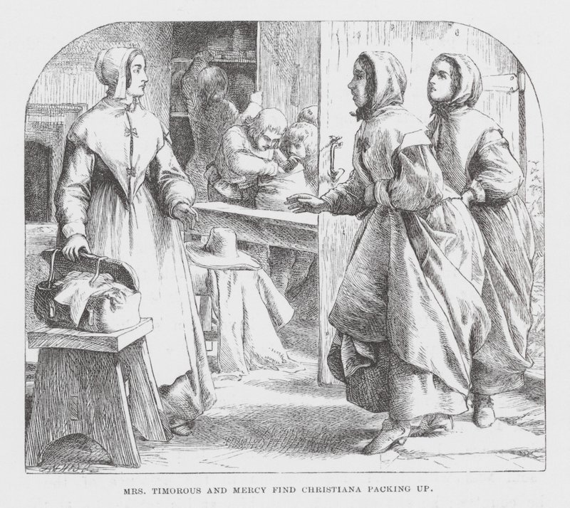 Mrs. Timorous und Mercy finden Christiana beim Packen von James Dawson Watson