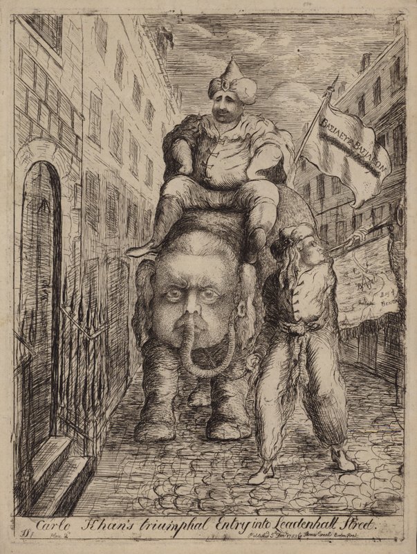 Carlo Khans triumphaler Einzug in die Leadenhall Street: Satire auf den Whig-Politiker Charles James Fox und seine Ambitionen in Bezug auf Indien von James Sayers
