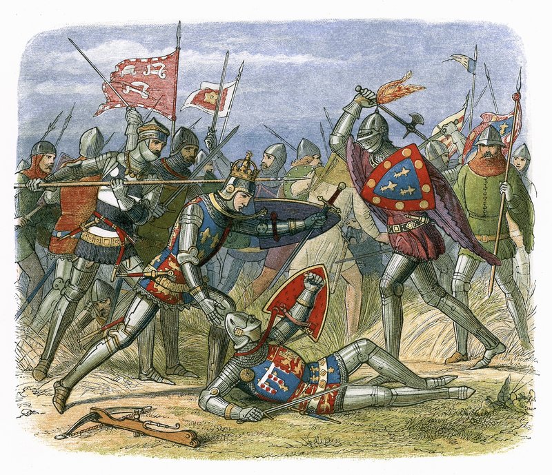König Heinrich V. wird von Herzog von Alençon in der Schlacht von Agincourt angegriffen von James William Edmund Doyle