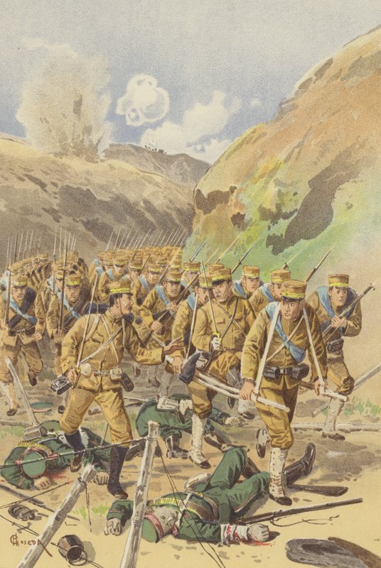 Leutnant Takagi bittet seinen Brigadekommandeur um Erlaubnis zum Vorrücken von Japanese School