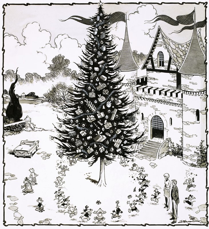 Weihnachtsbaum umgeben von tanzenden Tieren von Jesus Blasco