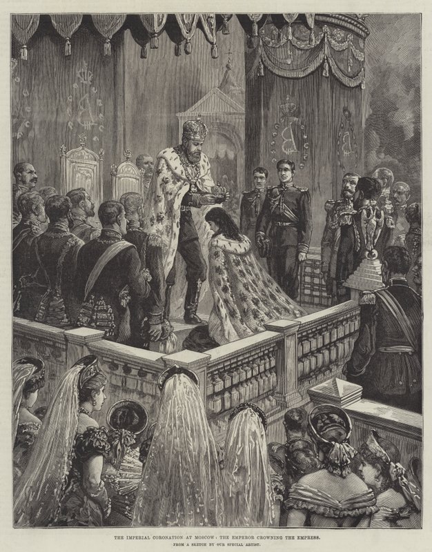 Die Kaiserkrönung in Moskau, der Kaiser krönt die Kaiserin von Johann Nepomuk Schonberg