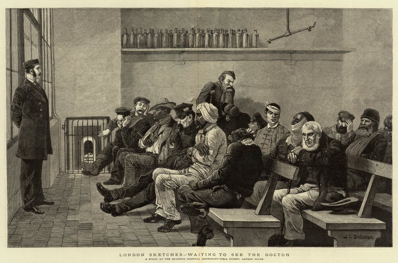 Londoner Skizzen, warten auf den Arzt von John Charles Dollman