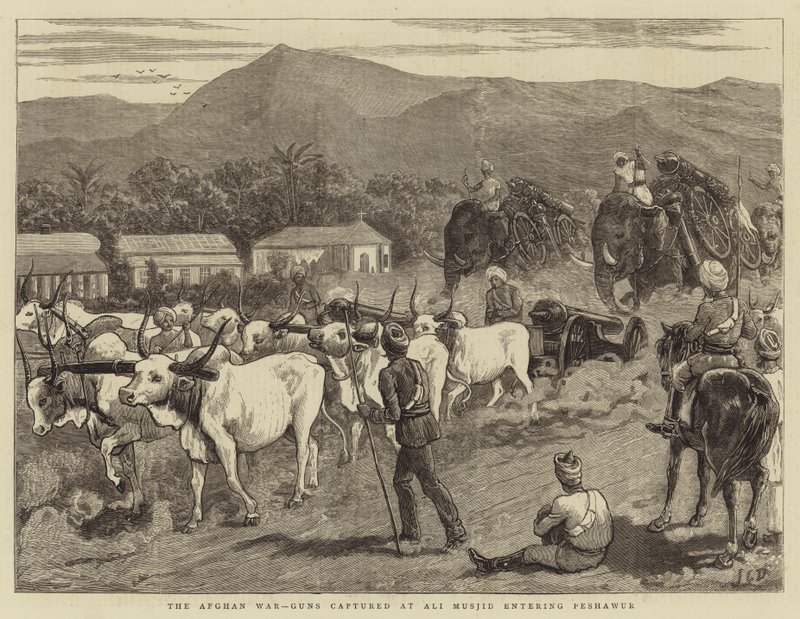 Der Afghanische Krieg, erbeutete Kanonen bei Ali Musjid betreten Peshawur von John Charles Dollman