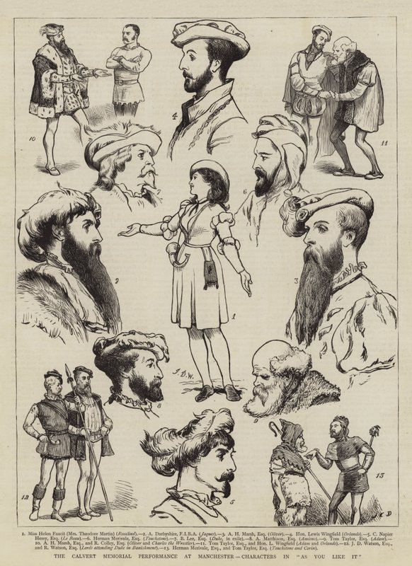 Die Calvert-Gedenkaufführung in Manchester, Charaktere in Wie es euch gefällt von John Charles Dollman