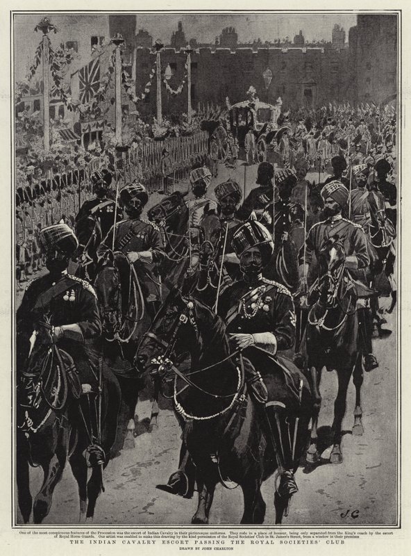 Die indische Kavallerie-Eskorte passiert den Royal Societies