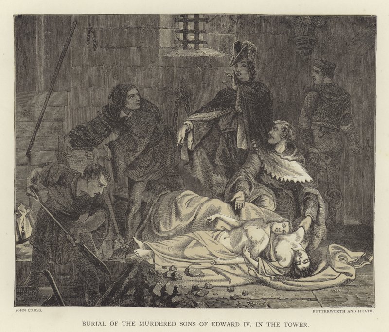 Begräbnis der ermordeten Söhne von Edward IV. im Turm von John Cross