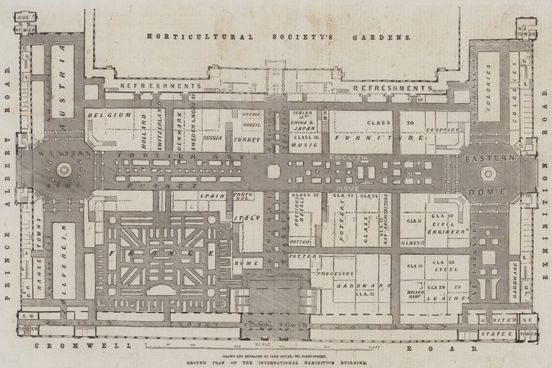 Grundriss des Internationalen Ausstellungsgebäudes von John Dower
