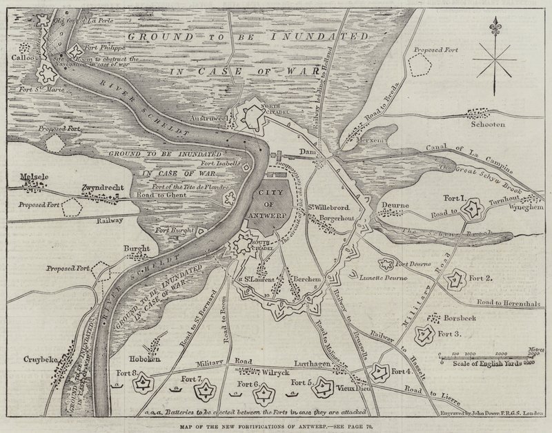 Karte der neuen Befestigungen von Antwerpen von John Dower