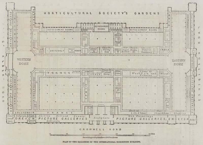 Plan der Galerien des Internationalen Ausstellungsgebäudes von John Dower