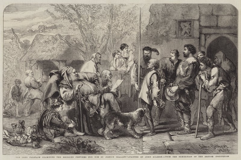 Sir John Falstaff untersucht die Rekruten, die ihm von Justice Shallow gestellt wurden von John Gilbert