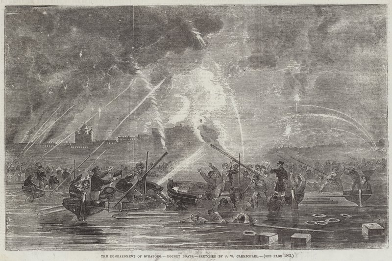 Die Bombardierung von Sveaborg, Raketenboote von John Wilson Carmichael
