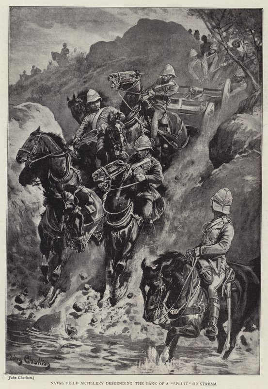 Natal Feldartillerie steigt den Ufer eines "Spruit" oder Baches hinab von John (after) Charlton