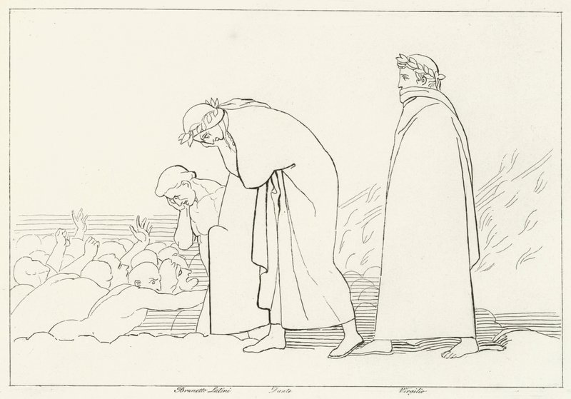 Dante im Gespräch mit seinem Lehrer, Inferno, Gesang 15 (Gravur) von John (after) Flaxman