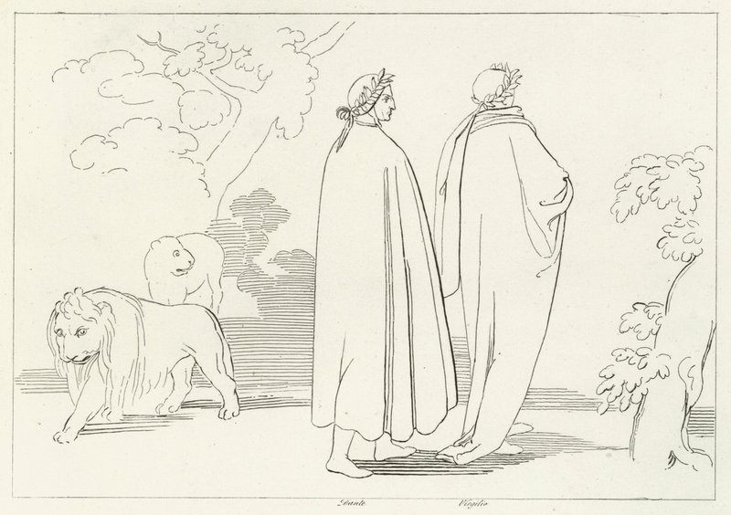 Eintreten in den dunklen Wald, Inferno, Gesang 1 (Gravur) von John (after) Flaxman