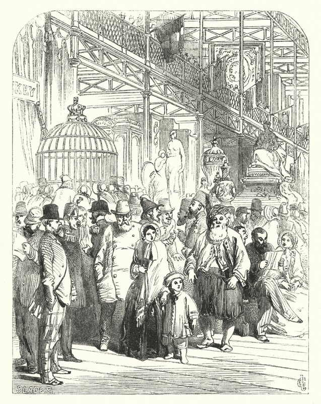 Aussteller und Besucher im Crystal Palace, Hyde Park, London, Veranstaltungsort der Großen Ausstellung von 1851 von John (after) Gilbert