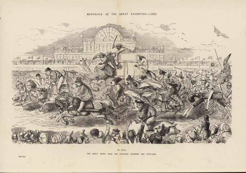 Denkmäler der Großen Ausstellung 1851, Das Große Derby-Rennen für Achtzehnhunderteinundfünfzig (Stich) von John (after) Leech