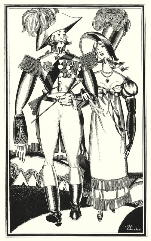 Illustration für Don Juan von Lord Byron: Medaillen, Rang, Bänder, Spitze, Stickerei, Scharlach von John Austen