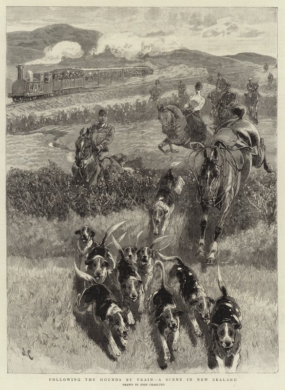 Mit den Hunden per Zug, eine Szene in Neuseeland von John Charlton