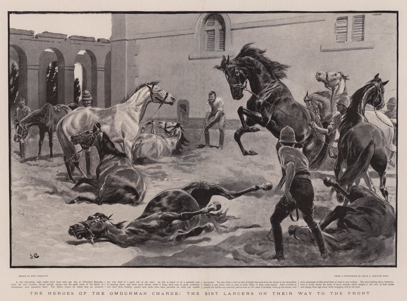 Die Helden des Omdurman-Angriffs, die 21. Lanzenreiter auf dem Weg zur Front von John Charlton