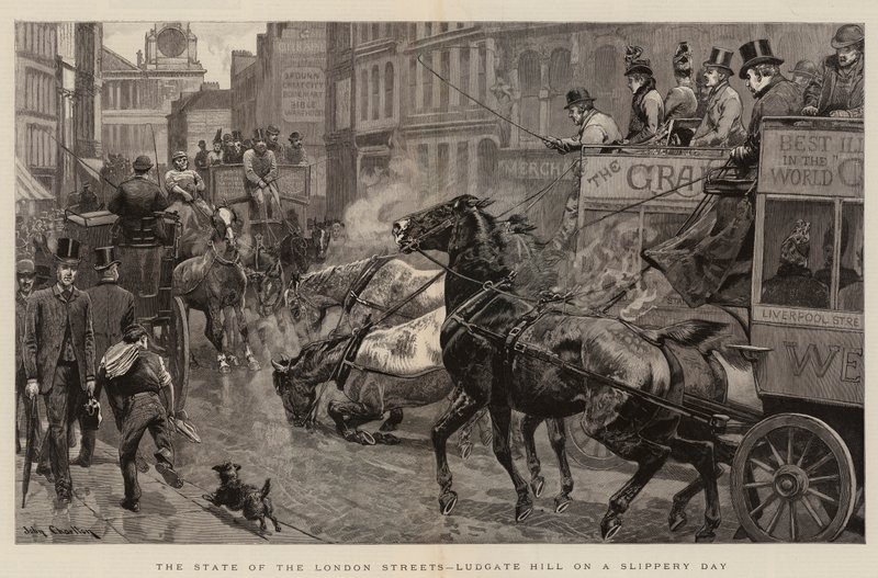 Der Zustand der Londoner Straßen, Ludgate Hill an einem rutschigen Tag von John Charlton