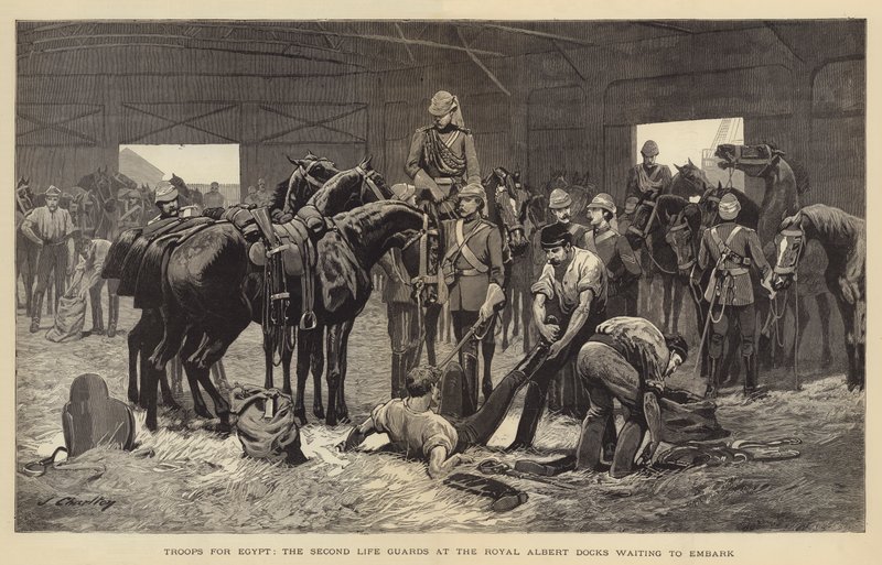 Truppen für Ägypten, die Second Life Guards an den Royal Albert Docks warten auf das Einschiffen von John Charlton