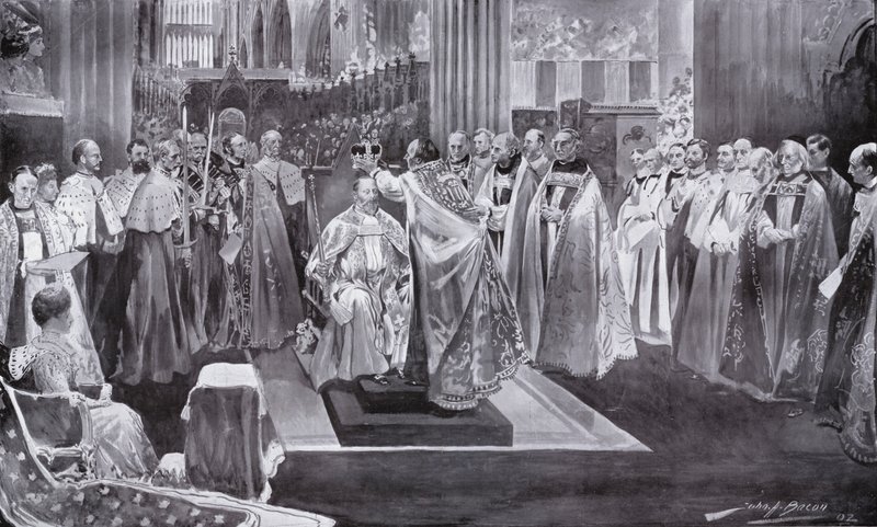 Die Krönung von König Edward VII. durch den Erzbischof von Canterbury, Westminster Abbey, London, 1902 von John Henry Frederick Bacon