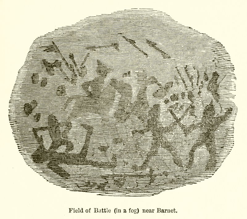 Schlachtfeld (im Nebel) bei Barnet von John Leech