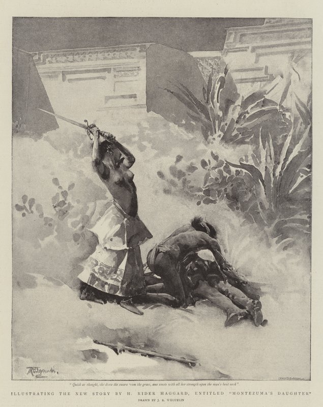 Illustration für die neue Geschichte von H. Rider Haggard, mit dem Titel Montezuma