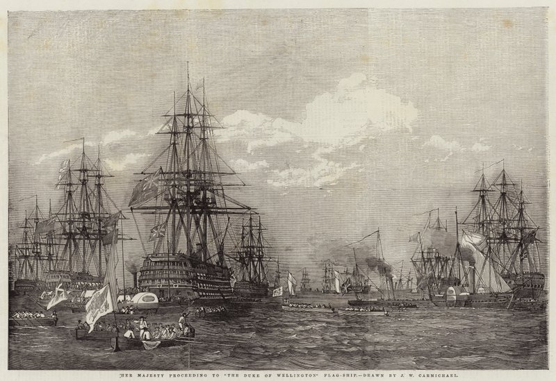 Ihre Majestät auf dem Weg zum Flaggschiff des Herzogs von Wellington von John Wilson Carmichael