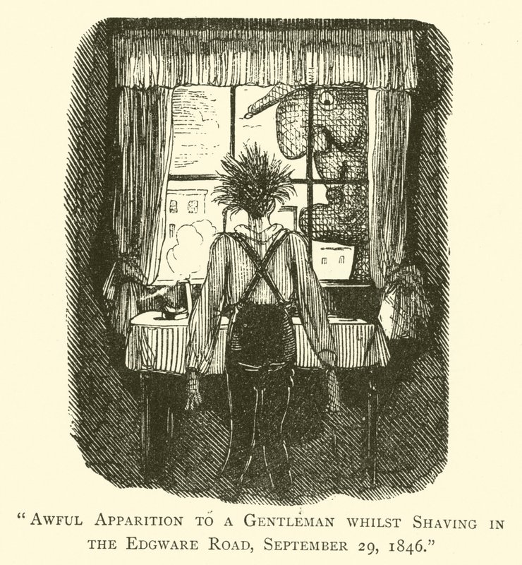 Schreckliche Erscheinung eines Gentlemans beim Rasieren in der Edgware Road, 29. September 1846 von John after Leech