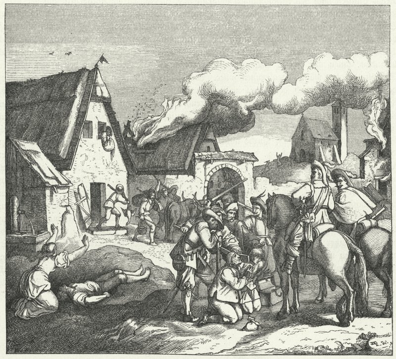 Kaiserliche Truppen plündern nach der Schlacht bei Nördlingen, 1634 von Josef Mathias Trenkwald