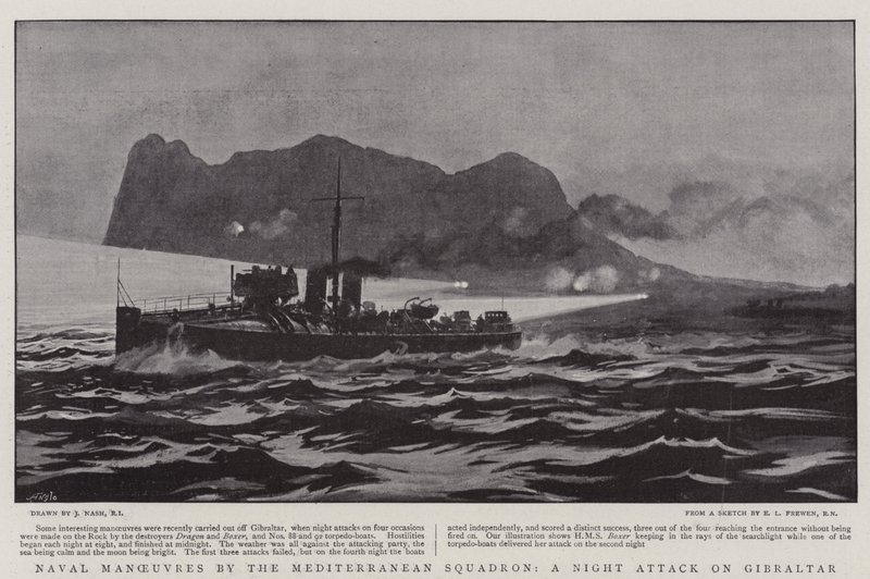 Marine-Manöver des Mittelmeergeschwaders, ein Nachtangriff auf Gibraltar von Joseph Nash