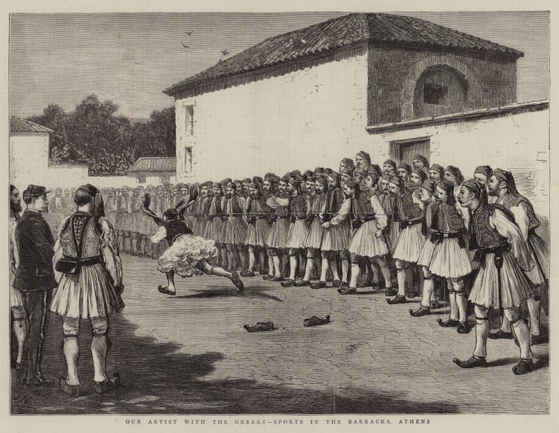 Unser Künstler mit den Griechen, Sport in der Kaserne, Athen von Joseph Nash