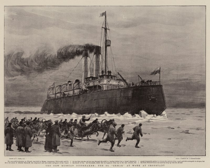 Der neue russische Eisbrecher, die S S Ermak bei der Arbeit in Kronstadt von Joseph Nash
