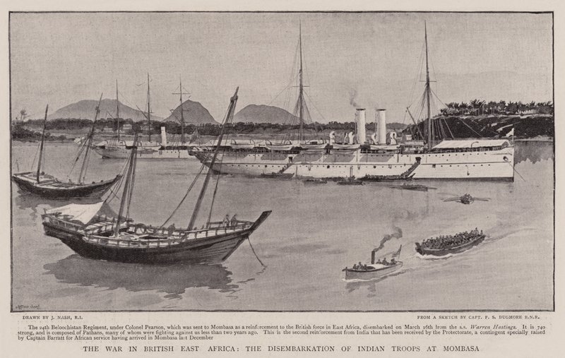 Der Krieg in Britisch-Ostafrika, die Ausschiffung indischer Truppen in Mombasa von Joseph Nash