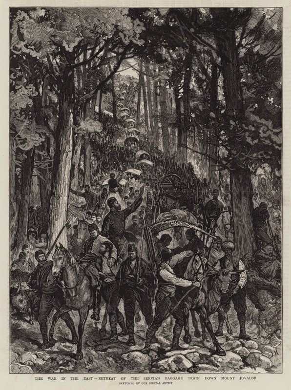 Der Krieg im Osten, Rückzug des serbischen Gepäckzugs den Berg Jovalor hinunter von Joseph Nash