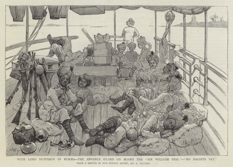 Mit Lord Dufferin in Burma, die Vorhut an Bord der Sir William Peel, noch keine Dacoits von Joseph Nash