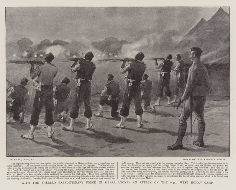 Mit der Sherbro-Expeditionsstreitmacht in Sierra Leone, ein Angriff auf das 3. Westindienlager von Joseph Nash