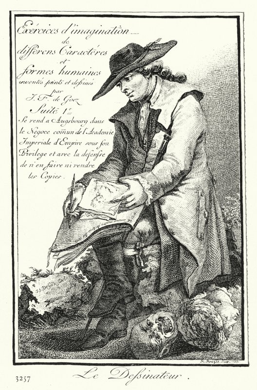 Der Karikaturist (Stich) von Joseph Franz von (after) Goez