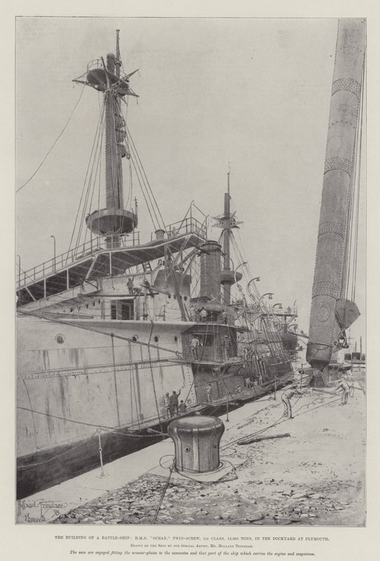 Der Bau eines Schlachtschiffs, HMS Ocean, Doppelschraube, 1. Klasse, 12.950 Tonnen, in der Werft in Plymouth von Joseph Holland Tringham