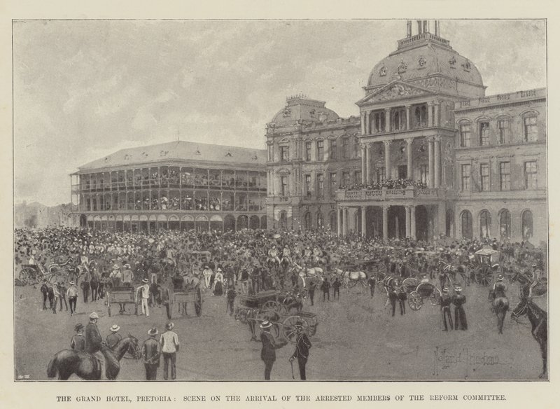 Das Grand Hotel, Pretoria, Szene bei der Ankunft der verhafteten Mitglieder des Reformkomitees von Joseph Holland Tringham