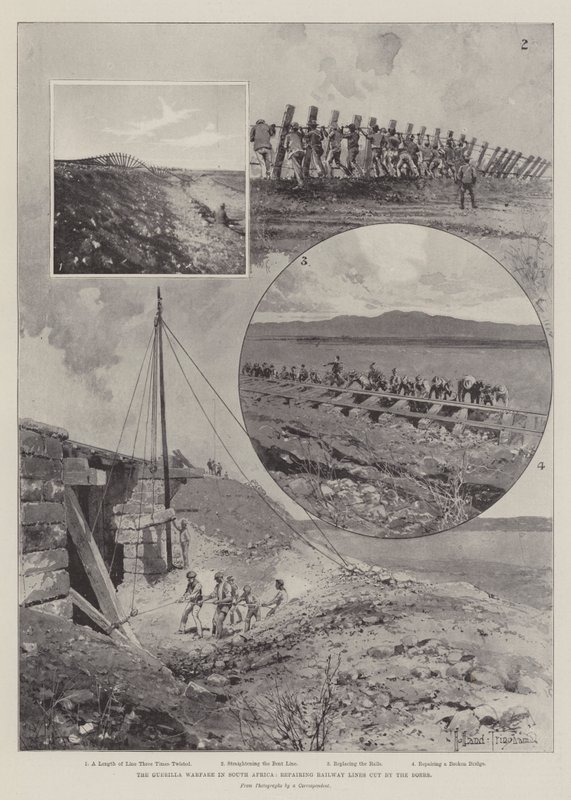 Der Guerillakrieg in Südafrika, Reparatur von Eisenbahnlinien, die von den Buren durchtrennt wurden von Joseph Holland Tringham