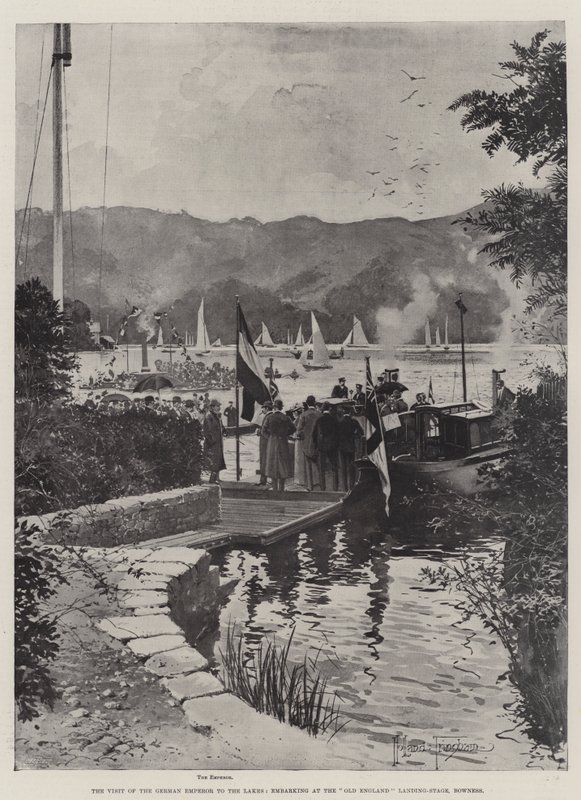 Der Besuch des deutschen Kaisers an den Seen, Einschiffung an der Old England Anlegestelle, Bowness von Joseph Holland Tringham