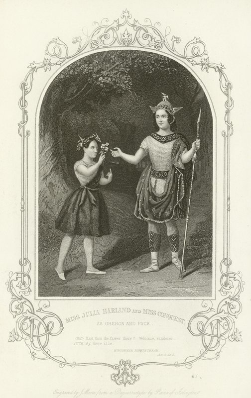 Miss Julia Harland und Miss Conquest als Oberon und Puck, Ein Sommernachtstraum von Joseph Kenny Meadows