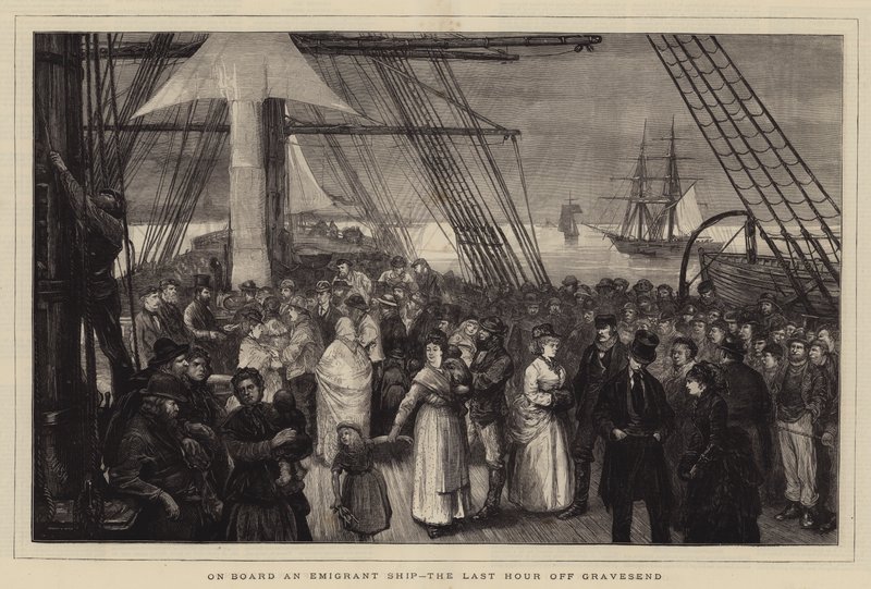 An Bord eines Auswandererschiffs, die letzte Stunde vor Gravesend von Joseph Nash