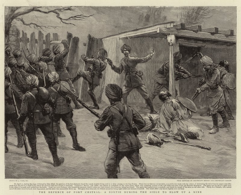 Die Verteidigung von Fort Chitral, ein Ausfall während der Belagerung, um eine Mine zu sprengen von Joseph Nash